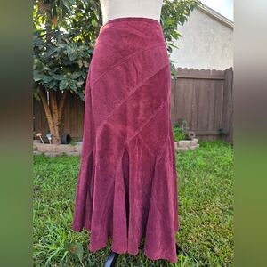 Ideology Asymmetrical Suede Leather Burgundy Boho Skirt Size 6